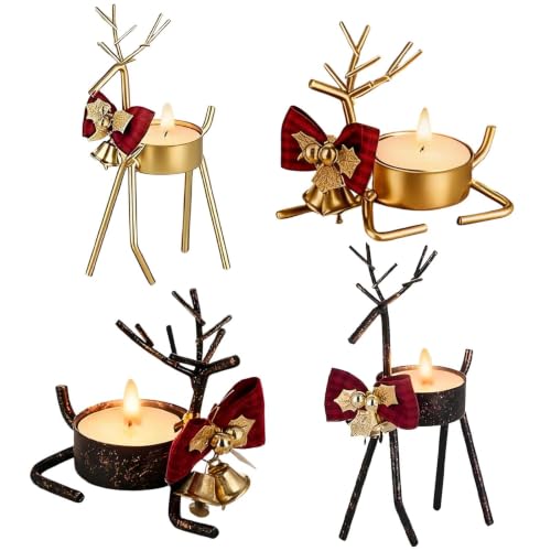4Pcs Christmas Reindeer Candle Holders Metal Tealight Candlestick for Home (Multicolor, 4Pcs)