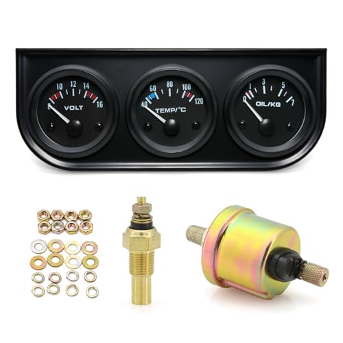 2"52mm Triple Gauge Kit 3in 1 Water Temp Oil Pressure Volt Meter Car Meter for 12V Car Truck Tractor Marine Engines