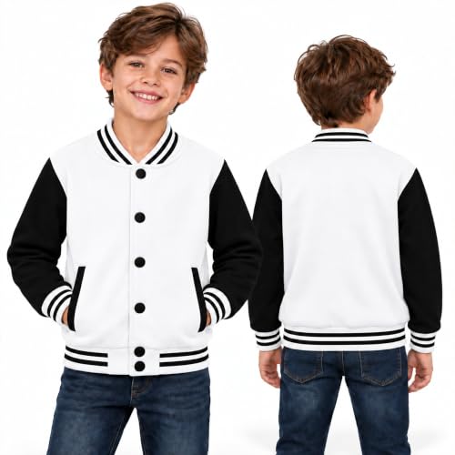 Image of Kids Baseball Jackets Boys Girls Fit Varsity Jacket Casual Lightweight Plain Button Cardigan School Coat