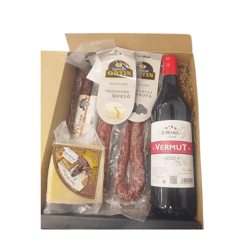 DEGUSTA TERUEL. Cestas de Navidad con Vermú Artesano, Surtido de embutidos y Queso de oveja añejo