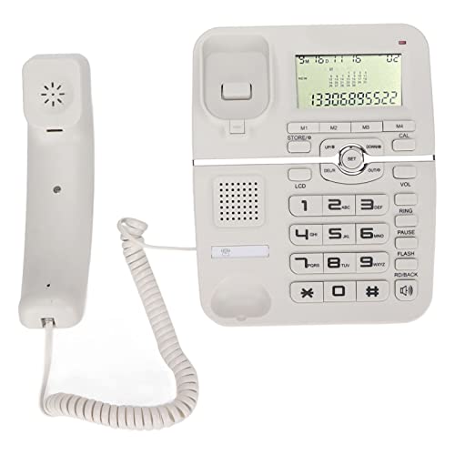 Zunate Telefono con Filo con Display LCD, ID Chiamante - Altoparlante - 4 Tasti di Scelta Rapida a Composizione Rapida - Compatibile con FSK/DTMF - Sveglia - Telefono Fisso Multifunzionale(Bianco)