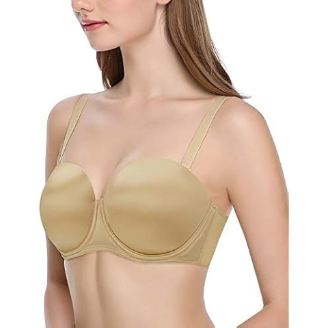 JOATEAY Convertible T-Shirt Bra Plus Size Women Contour Full Cup Light Padded Underwire Strapless Bra - beige - 44C Cover