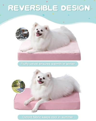 Image of KSIIA Orthopedic Dog Bed for Small Dogs with Waterproof Lining, Pink, 23x17 | Deluxe Soft Plush Dog Crate Bed, Washable Pet Mat with Removable Cover & Egg Crate Foam for Small Dogs Sleeping & Relaxing