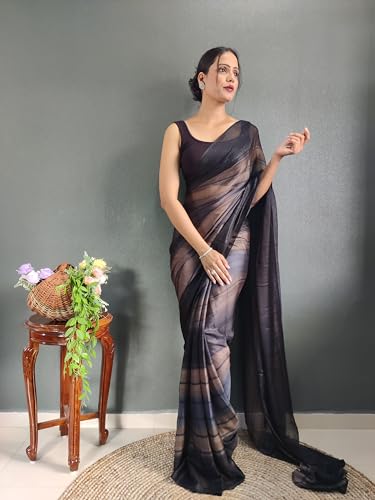 Shiv Textiles Womens Gorgette Zip And Go Pre-Stitched Saree  Effortless Wear & Comfort  Ready To Wear Saree