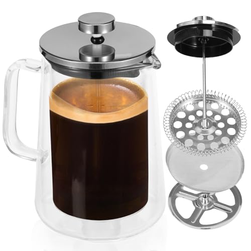 French Press Coffee Maker, Coffee Tea Maker with Double Vacuum Insulation, Double Wall Glass French Press, Clear French Press, Manual Coffee Press, Coffee Maker for Home Office Outdoor(650ml)