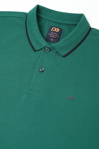 Image of Peter England Men's Snug Fit Solid Polo T-Shirt with Coloured Collar Tipping| Cotton Rich| Premium Pique Weave