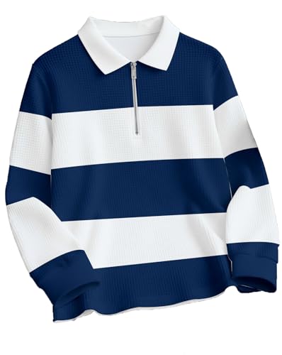 Image of Mens Stylish Half Zip Tshirt, Texture Striped Casual T-Shirt for Men, Formal Collared Neck Full Sleeves T-Shirt for Boys