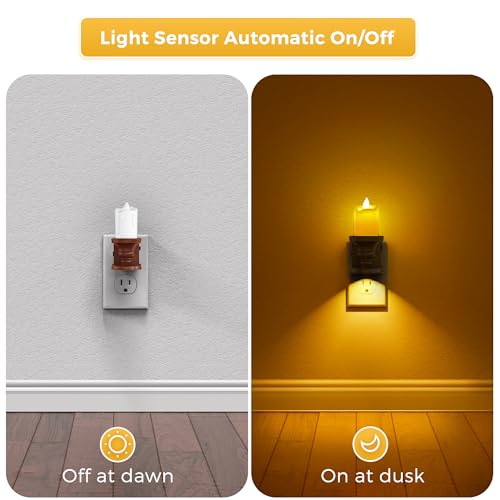 Image of L LOHAS LED Night Light, Flameless Candle Night Light, 2 Pack | 3 Lighting Model, Dusk to Dawn Sensor, 0-100LM Brightness Dimmable, Amber Light,Vintage Nightlight for Adults Hallway Bedroom