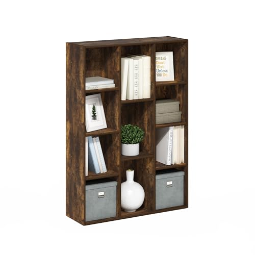 Image of Furinno LUDER Book Shelf, 11-Cube Bookshelf, Reversible Bookcase, 9.4 x 29.1 x 41.7, for Living Room, Bedroom, Home Office, Amber Pine