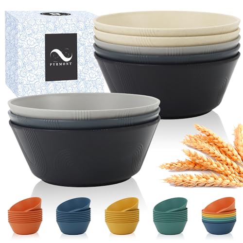 PYRMONT Large Salad Bowl 36 OZ Wheat Straw Bowls Set of 8 Alternative Plastic Bowls Dishwasher & Microwave Safe Large Serving Bowl for Party Unbreakable Soup Bowls for Camping Kitchen Bowls-Grey Stone by PYRMONT - Used condition - US$11.51