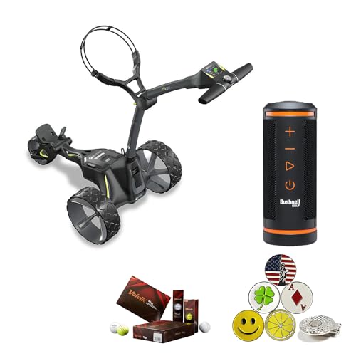 Motocaddy M3 GPS DHC Electric Caddy Cart, NO Remote, Bundle with Holders for Umbrella/Scorecard/Drink, Device Cradle, Bushnell Wingman, 1 Dozen Volvik Golf Ball, 5 Ball Markers, & 1 Magnetic Hat Clip