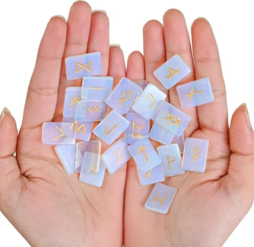 Coffret de runes divinatoires en opalite avec pochette de rangement - 2