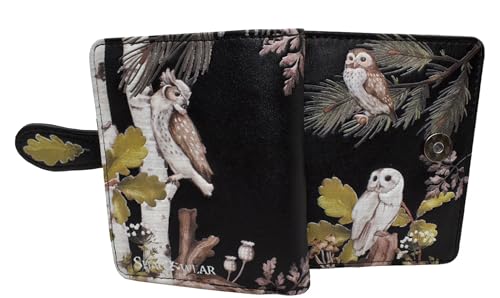 Shag Wear Owl Gathering Small Wallet for Women and Teen Girls Vegan Faux Leather Black 4.5
