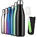 GeeRic Bouteille d'eau en Acier Inoxydable, Bouteille d'eau en Métal à Double Paroi Isolée sous Vide 12 Heures Chaudes et 24 Heures Boissons Froides Bouteilles 500 Ml Matte Noir