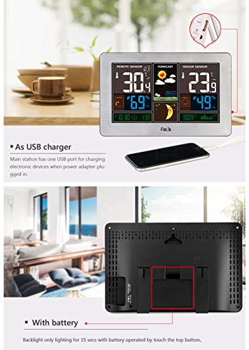 Reloj despertador USB con higrómetro digital y calendario de madera 3
