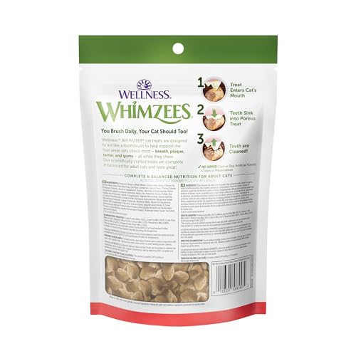 Image of Whimzees Wellness Cat Dental Treats, Freshens Breath, Chicken and Salmon Flavor, 4.5 oz Bag (Pack of 2)
