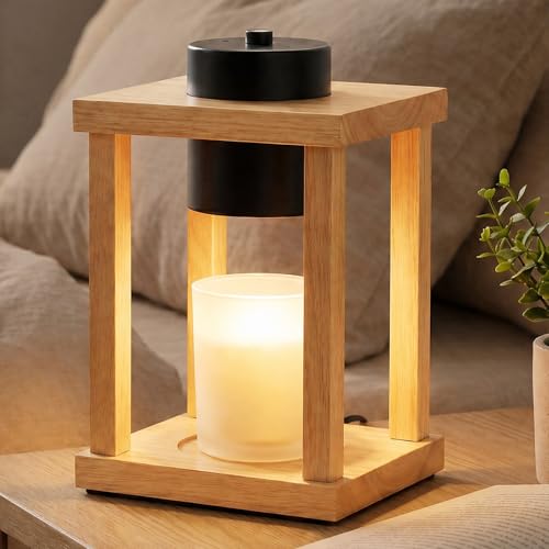 Candle Warmer Lamp Wood with Timer, Dimmable Electric Candle Lamp