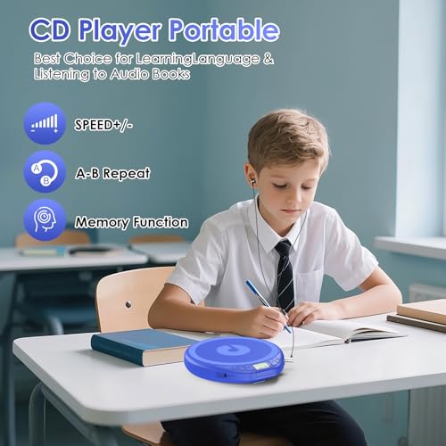 Lecteur CD portable Discman bleu Gueray avec ecouteurs