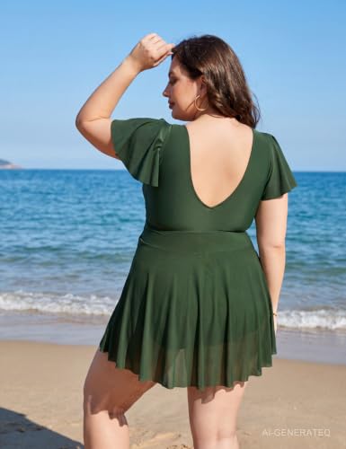 Image of Blooming Jelly Women's Plus Size Bathing Suit One Piece Swim Dress Tummy Control Swimsuits Ruffle V Neck Swimwear