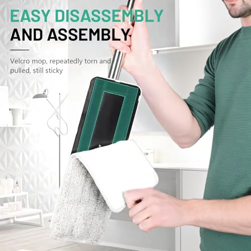 2 Stück Wischmopp Set mit Eimer, Bodenwischer mit 8 Mikrofaser Padsund 125cm Teleskopstiel, 360-Grad-Drehkopf, Household Reinigungswerkzeug mit 2-Kammer Design Separates Nass und Trockengebrauch, Weiß – Bild 6