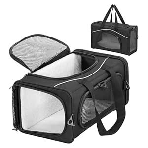 Petsfit Transporttasche bis 4 kg, 42x21x27 cm | Flugtaugliche Haustiertasche für Katze & Hund | Sicherer Transport in Auto, Flugzeug und Bahn, S/Schwarz