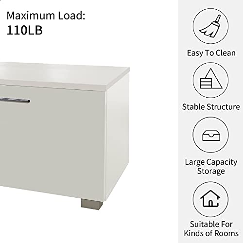 Wersmt Wood Tv Stand, Modern 70 Inch Tv Stand, Entertainment Center With Storage, High Gloss Tv Cabinet For Living Room, White #TOP3