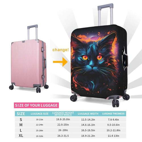 Watercolor Neon Cat Luggage Cover Washable Suitcase Cover Anti-Scratch Luggage Protector Covers Elastic Suitcase Identify M fits 22-24 Inch Luggage2