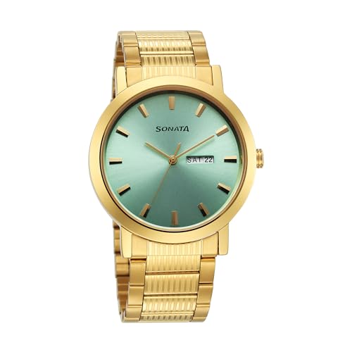 Sonata Utsav Quartz Analog with Day and Date Green Dial Stainless Steel Strap Watch for Men-77108YM12 (B0CY5BWV85) Amazon Price History, Amazon Price Tracker
