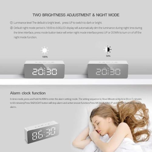 Image of REACHER Digital LED Mirror Alarm Clock for Table, Smart Alarm Clock for Heavy Sleepers & Students, Sensor Date Temperature Display, Night Clock for Bedroom, Home & Office