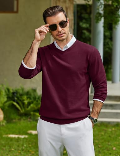 Image of COOFANDY Mens Casual V Neck Sweater Knit Slim Fit Long Sleeve Pullover Top
