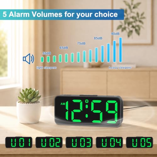Image of Peakeep Small Digital Alarm Clock for Bedroom, Large Number, Battery Backup | Plug-in Tiny Electric Clock Brightness Dimmable for Bedsise Desk Table Small Spaces, 5 Volume, Easy to Set, Adapter Included