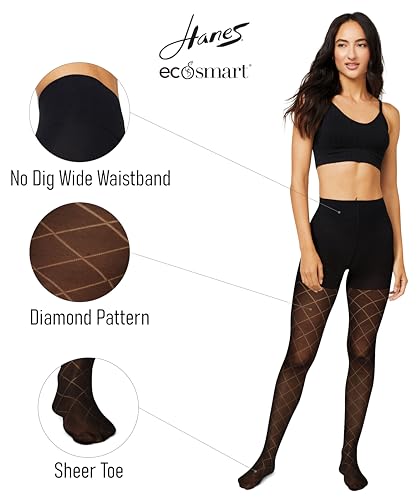 Hanes Women's EcoSmart Diamond Outline Control Top Tights2