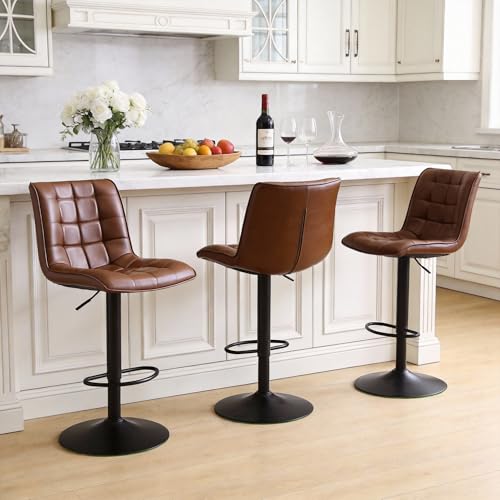 FIRAVOE Counter Height Bar Stools, Swivel Barstools Set of 3 with Backs, Modern Brown Bar Chairs for...
