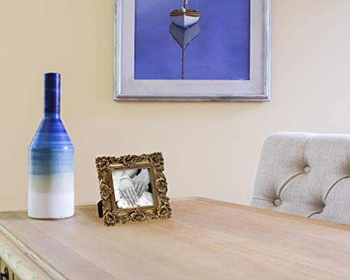 Laura Ashley 4X4 Gold Ornate Textured Hand-Crafted Resin Picture Frame With Easel & Hook For Tabletop & Wall Display, Decorative Floral Design Home Decor, Photo Gallery, Art, More (4X4, Gold) #TOP5