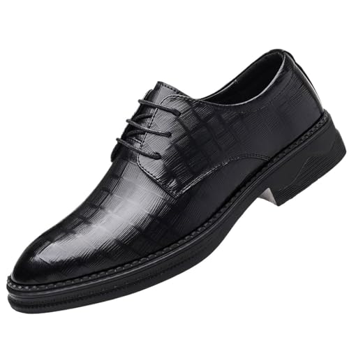 Men's Classic Leather Dress Shoes Wedding Formal Modern Pointed Toe Non-Slip Softsole Lace Up Oxford Shoes