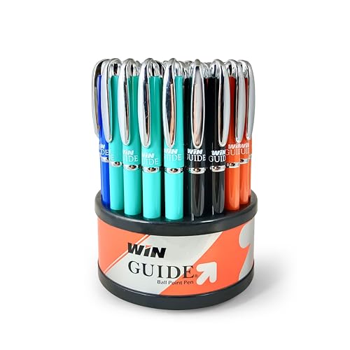 Image of WIN Guide Ball Pens Set | 50 Pens (45 Blue Ink & 5 Black Ink) | 0.6 mm Tip | Pens for Writing | Students, Exam Use | Premium Corporate Gifting | Elegant & Classic Finish | Ideal for School & Offices