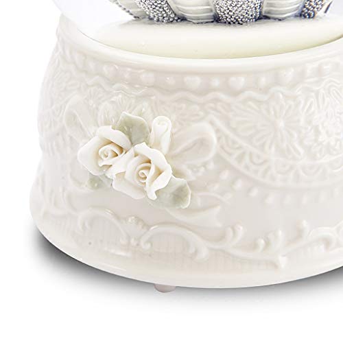 Caja de música de concha blanca ZAW con perla brillante y lentejuelas 5