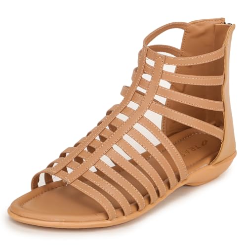Image of TRASE Flats Gladiator With Zip Closure For Women Sandals| Gladiator High-Tops Sandals For Women | Stylish & Comfortable | College, Office, Shopping, Outdoor & Beach Wear