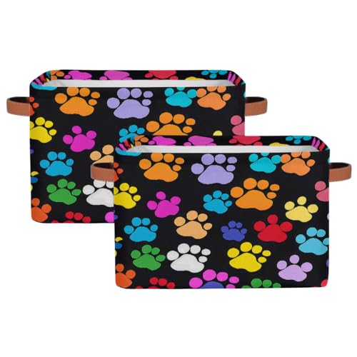 Image of Dog Paw Print Storage Baskets for Organizing, Fabric Collapsible Storage Bins Box Colorful Decorative Toy Organizer Baskets for Closet Shelves Gift Basket 2Pcs