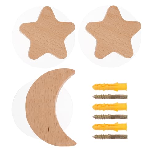 VALICLUD Gancho de Pared Reutilizable de 3 Piezas en Forma de Luna y Estrella Gancho Colgador de Madera de Haya Decoración Creativa para Hogar y Oficina Soporte Multifunción Compacto