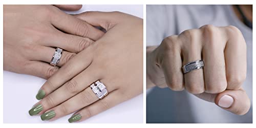 Dazzlingrock Collection 0.65 Carat (ctw) Round White Diamond Square Cluster Wedding Trio Ring Set for Men & Women in 925 Sterling Silver2