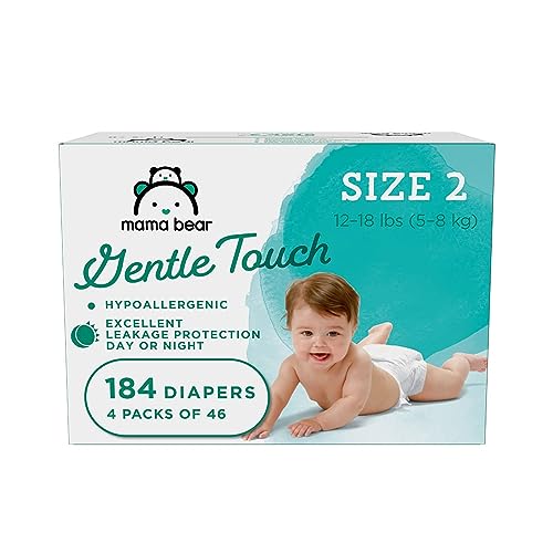Image of Amazon Brand - Mama Bear Gentle Touch Diapers, Hypoallergenic, Size 2, White, 184 Count (4 packs of 46)