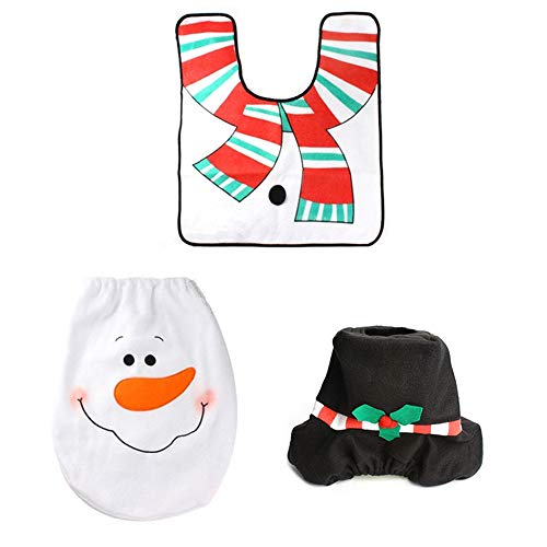 Toilettensitzbezug mit Schneemann und Weihnachtsmann, Tissue Box, Set Merry Christmas Dekoration, Fancy Bathroom Plüsch Filz Cute Festival Decor für Zuhause Hotel Party Supplies 3 Stück White Tone – Bild 8