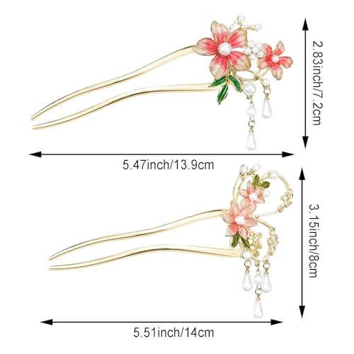 Arvintas 2 Count Chinese Flower Hair Stick, Metal Hair Accessories, Traditional Hair Sticks for Long Hair, Hair Chopsticks for Women, Classic Vintage Flower - Thumbnail 2