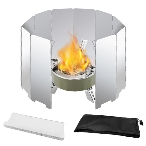 SHIQUAN 12 pratos para para-brisas de campismo, dobráveis, corta-vento para fogão de campismo, de alumínio, para fogões a gás, adequados para piqueniques ao ar livre e campismo