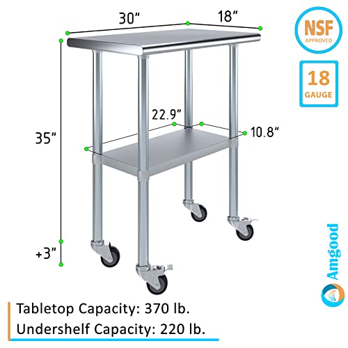 Image of AmGood 30 inch Long x 18 inch Deep Stainless Steel Table with Casters