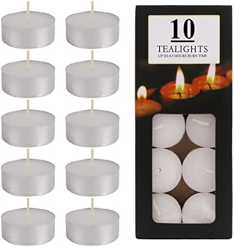 10 Pack Unscented Tea Light Candles 4.5 Hours Smokeless, Dripless Small Votive Mini 1.5" Tealight Candles for Home Decorative, Pool, Shabbat, White