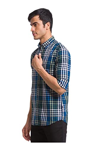 Image of Parx Green Checks Slim Fit Casual Shirts for Men