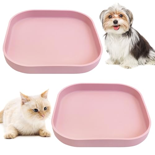 Fhiny 2PCS Silicone Cat Bowls Set 5.9 x 5.9 in Shallow Dog Dish Whisker Friendly Cat Food Plate for Dry & Wet Food Dishwasher Safe Non-Slip Pet Feeding Bowls for Kittens and Puppies (Pink)