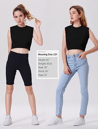 Image of EXARUS Girls Tank Tops Dance Workout Athletic Crew Neck Sleeveless Elastic Waist Gym Crop Top Teen